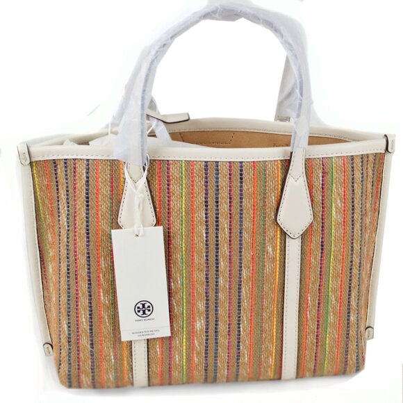 TORY BURCH Small Perry Stripe Raffia Tote - Picture 3 of 12